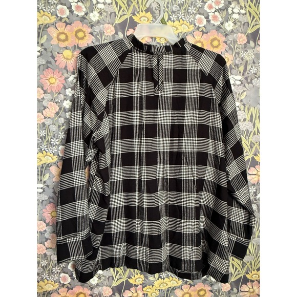LOFT PLUS Women Black White Plaid Mock Neck Ruffle Long Sleeve Blouse Size 20 - Picture 6 of 9